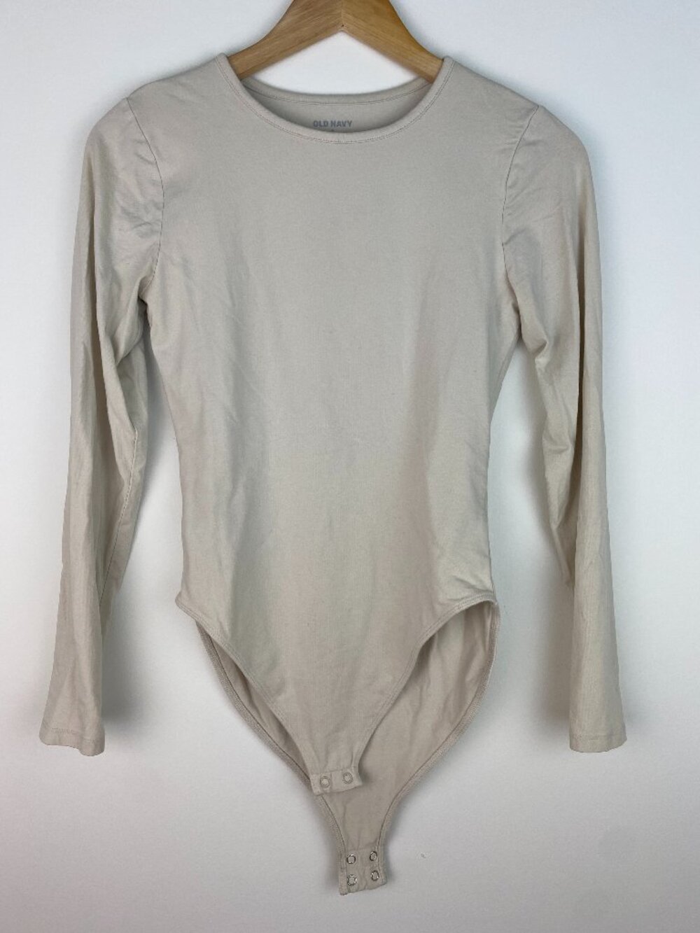 Old Navy Long Sleeve Bodysuit Women's Medium Cream Crewneck Snap Bottom